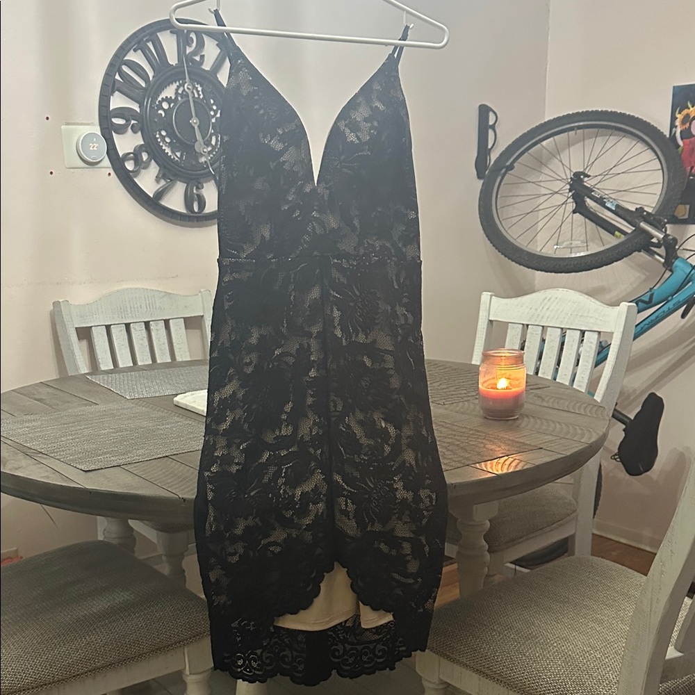 Cameo Black Asymmetrical Lace Dress